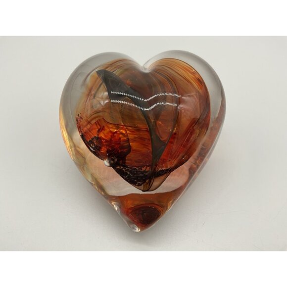 Heart Art Glass Gorgeous Red and Black Paperweight Quality Glass Polished Bottom - Picture 7 of 16